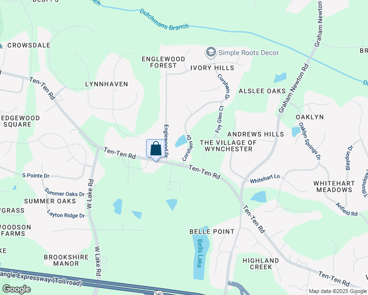 map of restaurants, bars, coffee shops, grocery stores, and more near 3436 Corsham Drive in Apex