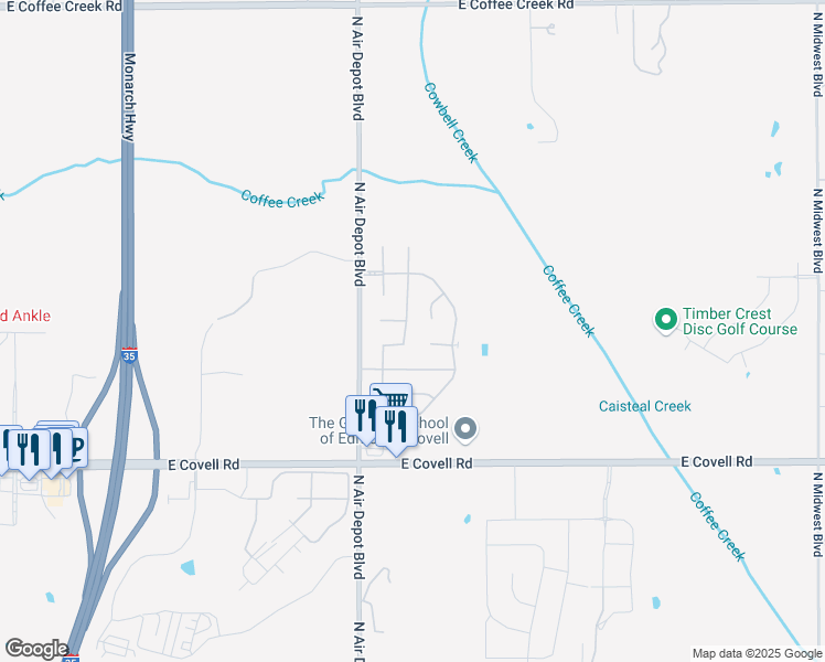 map of restaurants, bars, coffee shops, grocery stores, and more near 5817 Falkland Terrace in Edmond