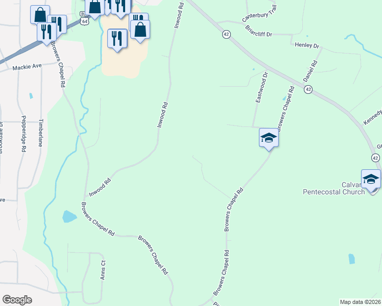 map of restaurants, bars, coffee shops, grocery stores, and more near 571 Horse Mountain Drive in Asheboro