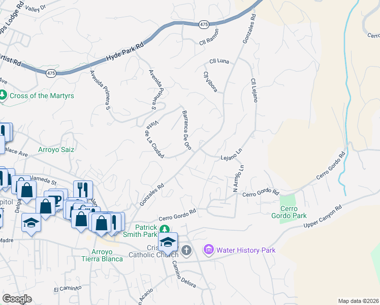 map of restaurants, bars, coffee shops, grocery stores, and more near 1399 Barranca De Oro in Santa Fe