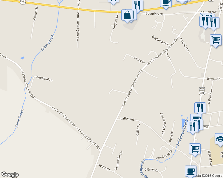 map of restaurants, bars, coffee shops, grocery stores, and more near 1567 Big Cedar Lane in Newton