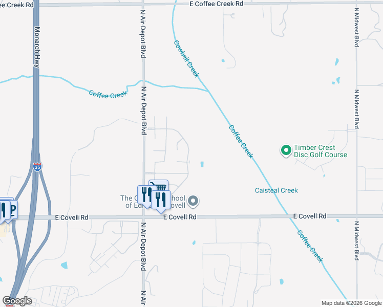 map of restaurants, bars, coffee shops, grocery stores, and more near 5916 Grandby Road in Edmond