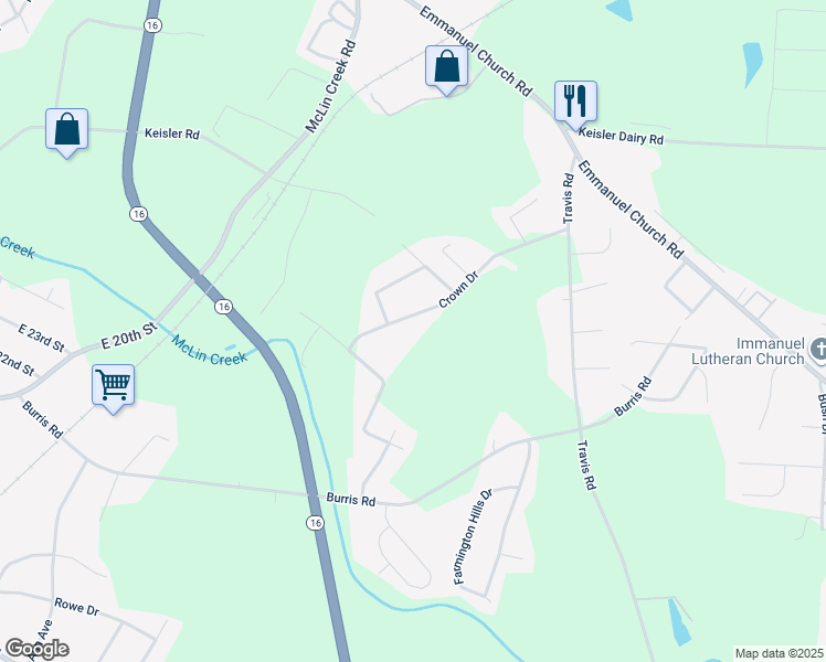 map of restaurants, bars, coffee shops, grocery stores, and more near 1951 Crown Drive in Conover