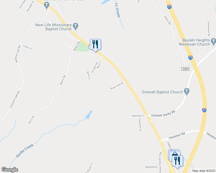 map of restaurants, bars, coffee shops, grocery stores, and more near 140 Royal Oaks Drive in Troutman