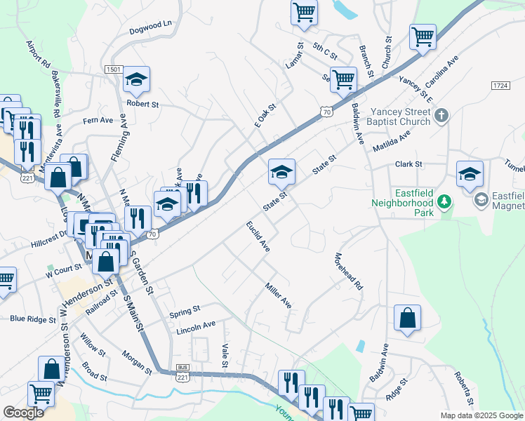 map of restaurants, bars, coffee shops, grocery stores, and more near 501 State Street in Marion