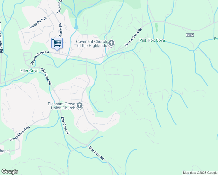 map of restaurants, bars, coffee shops, grocery stores, and more near 115 Water Leaf Drive in Weaverville