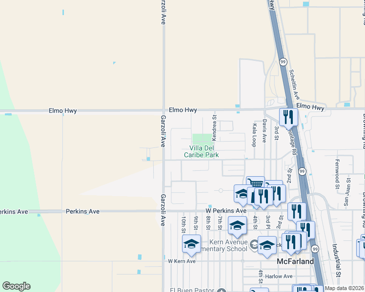 map of restaurants, bars, coffee shops, grocery stores, and more near 917 Lima Court in McFarland