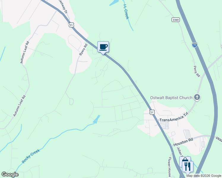 map of restaurants, bars, coffee shops, grocery stores, and more near 140 Royal Oaks Drive in Troutman