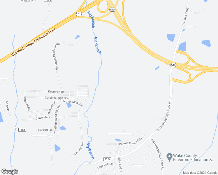 map of restaurants, bars, coffee shops, grocery stores, and more near 2720 Woodfield Dead End Road in Apex