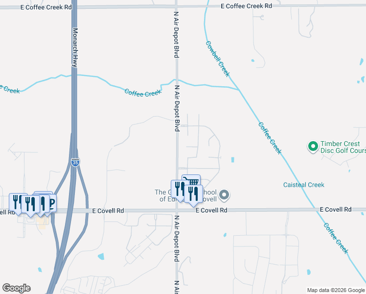 map of restaurants, bars, coffee shops, grocery stores, and more near 5709 Falkland Terrace in Edmond