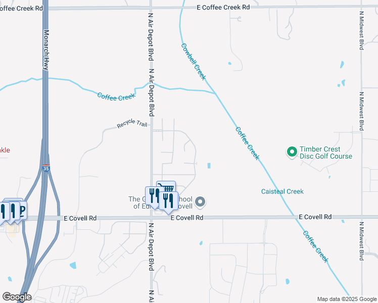 map of restaurants, bars, coffee shops, grocery stores, and more near 5916 Grandby Road in Edmond