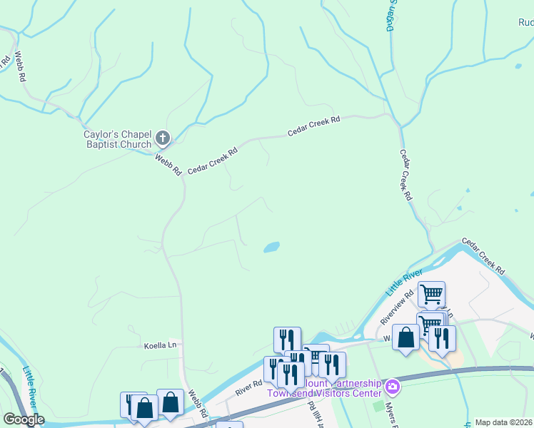 map of restaurants, bars, coffee shops, grocery stores, and more near 7812 Berry Williams Rd in Townsend