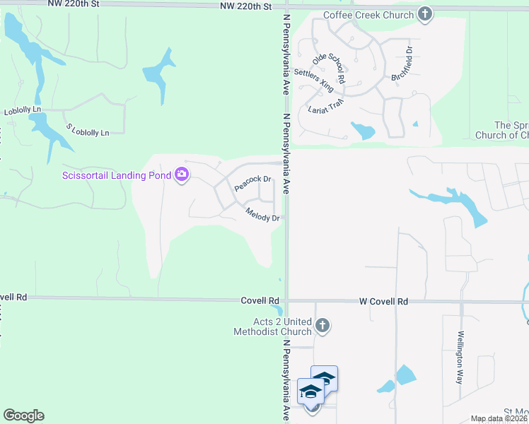 map of restaurants, bars, coffee shops, grocery stores, and more near 2175 Melody Drive in Edmond