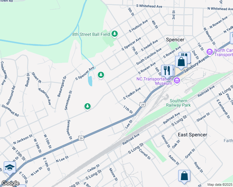 map of restaurants, bars, coffee shops, grocery stores, and more near 204 10th Street in Spencer
