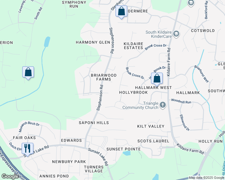 map of restaurants, bars, coffee shops, grocery stores, and more near 4904 Tear Drop Circle in Apex