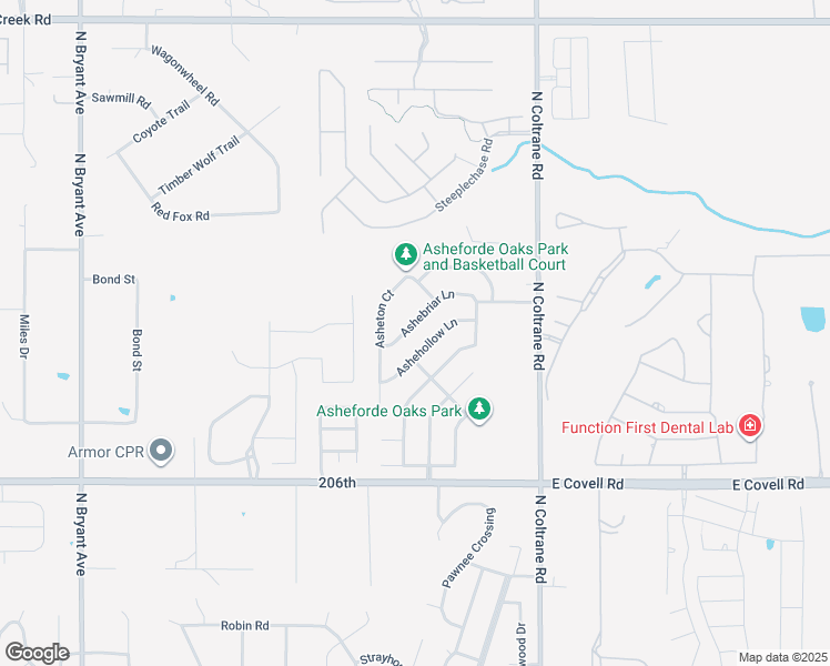 map of restaurants, bars, coffee shops, grocery stores, and more near 2616 Ashebriar Lane in Edmond