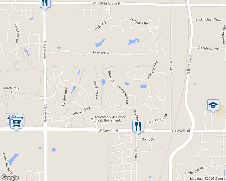 map of restaurants, bars, coffee shops, grocery stores, and more near 3120 Carriage Park Lane in Edmond