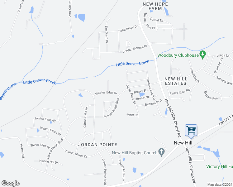 map of restaurants, bars, coffee shops, grocery stores, and more near in New Hill