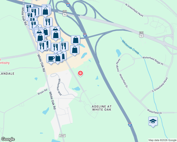 map of restaurants, bars, coffee shops, grocery stores, and more near 934 Plantation Pine Circle in Garner