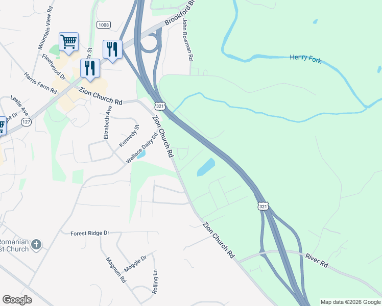 map of restaurants, bars, coffee shops, grocery stores, and more near 2012 Talbot Lane in Hickory
