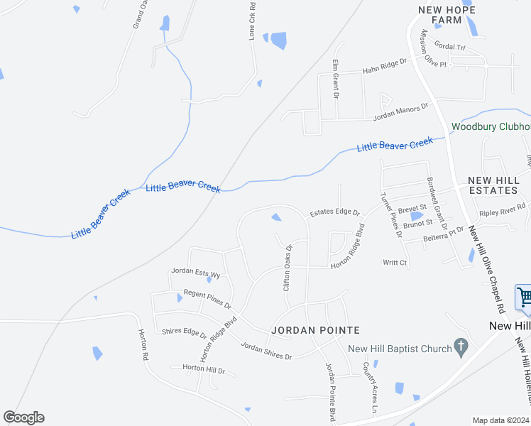 map of restaurants, bars, coffee shops, grocery stores, and more near 2700 Jordan Pines Drive in New Hill