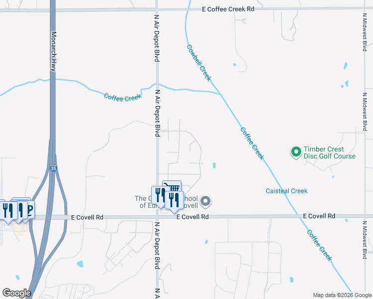 map of restaurants, bars, coffee shops, grocery stores, and more near 5916 Grandby Road in Edmond