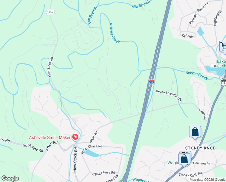 map of restaurants, bars, coffee shops, grocery stores, and more near 26 Foxwood Drive in Asheville