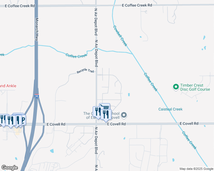 map of restaurants, bars, coffee shops, grocery stores, and more near 5817 Falkland Terrace in Edmond