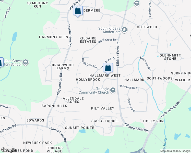 map of restaurants, bars, coffee shops, grocery stores, and more near 4817 Holly Brook Drive in Apex