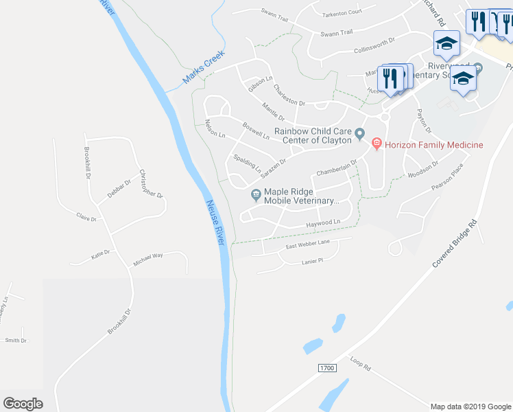 map of restaurants, bars, coffee shops, grocery stores, and more near 545-557 McCarthy Drive in Clayton