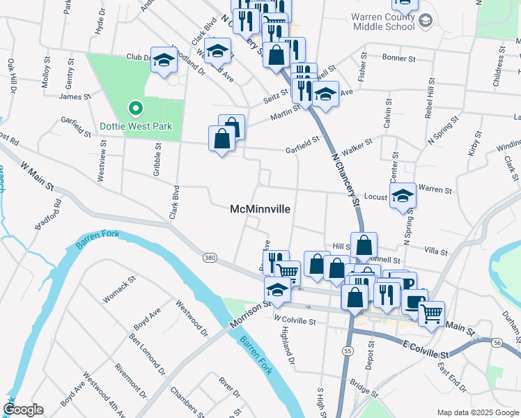 map of restaurants, bars, coffee shops, grocery stores, and more near in McMinnville