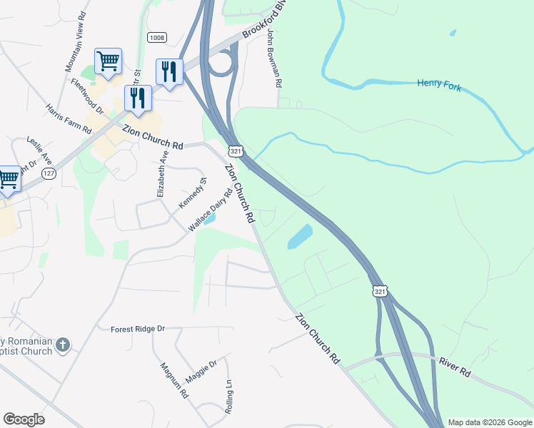 map of restaurants, bars, coffee shops, grocery stores, and more near 2012 Talbot Lane in Hickory