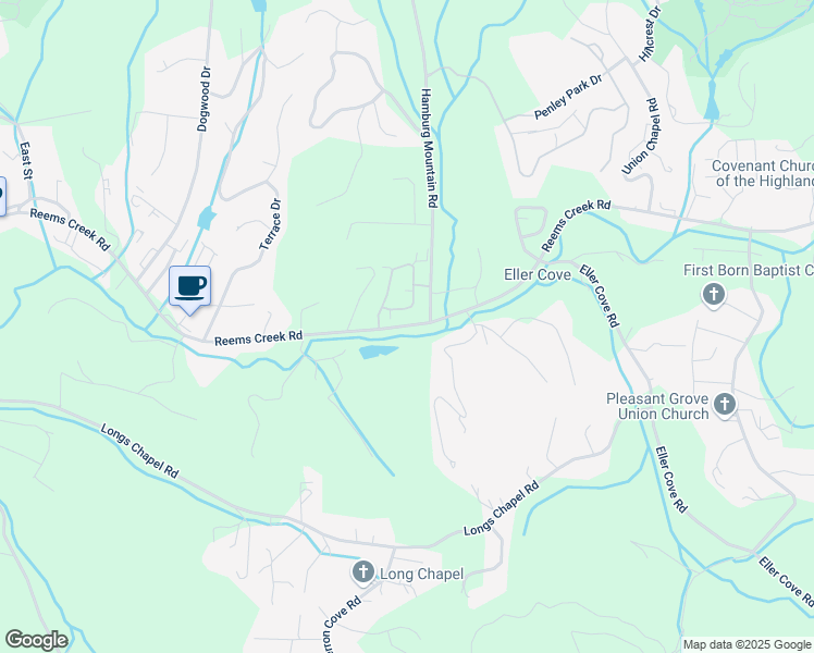 map of restaurants, bars, coffee shops, grocery stores, and more near Reems Creek Road in Weaverville