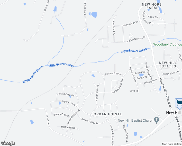 map of restaurants, bars, coffee shops, grocery stores, and more near 2704 Jordan Pines Drive in New Hill