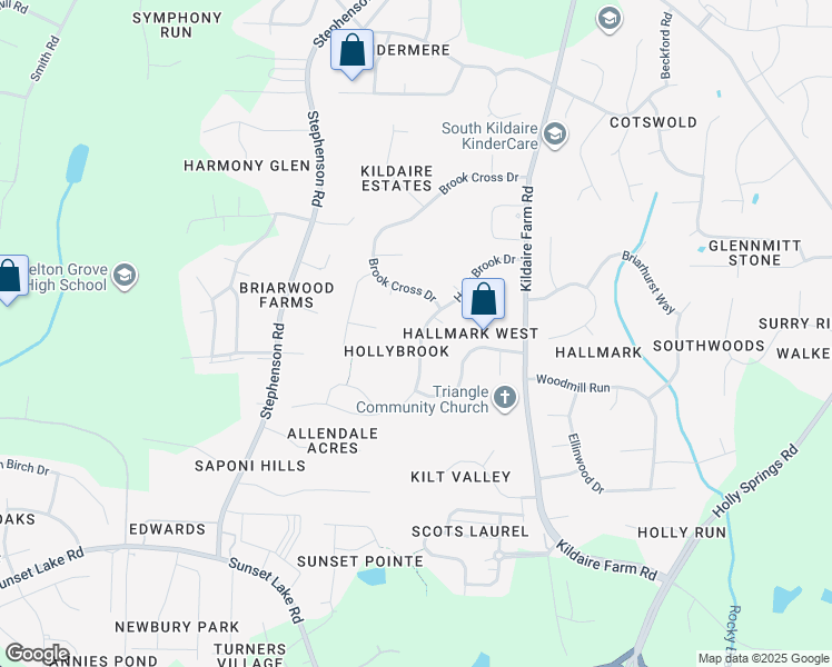 map of restaurants, bars, coffee shops, grocery stores, and more near 4817 Holly Brook Drive in Apex