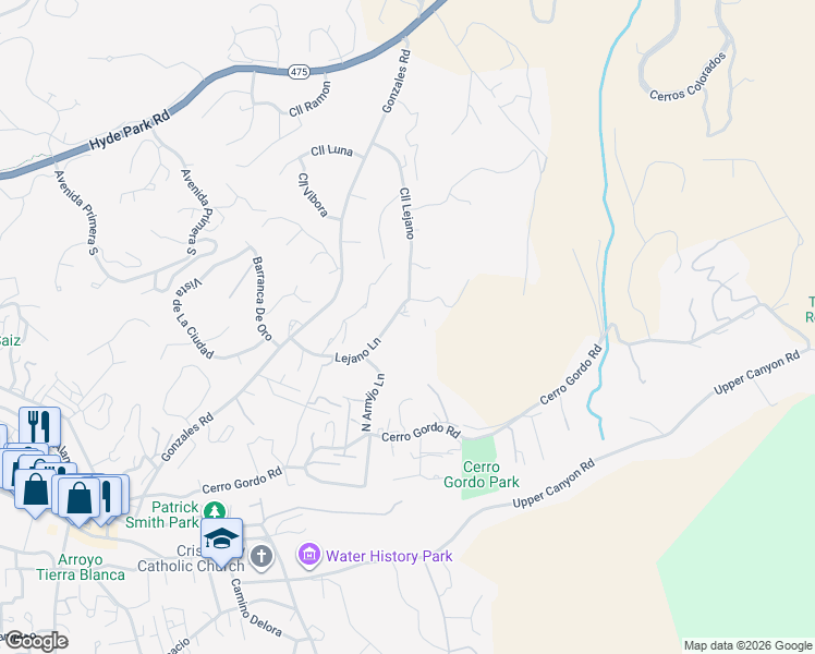 map of restaurants, bars, coffee shops, grocery stores, and more near 1306 Lejano Lane in Santa Fe
