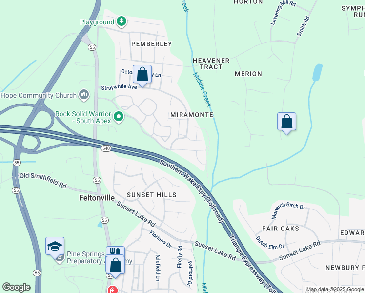 map of restaurants, bars, coffee shops, grocery stores, and more near 4025 Reunion Creek Parkway in Apex