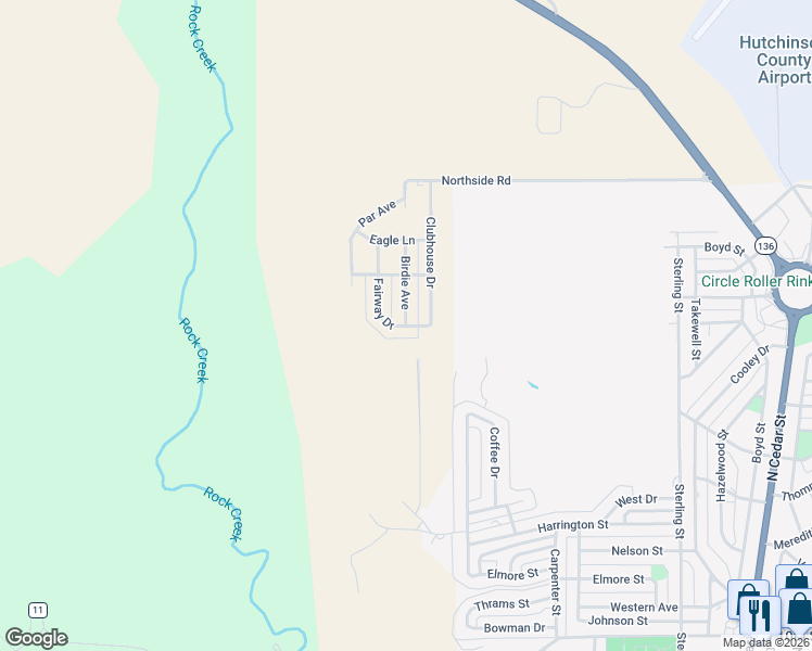 map of restaurants, bars, coffee shops, grocery stores, and more near 201 Birdie Avenue in Borger