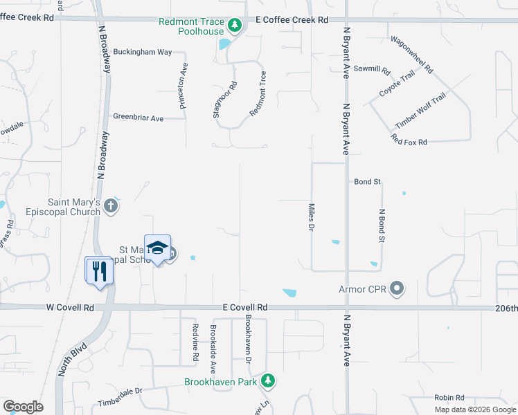 map of restaurants, bars, coffee shops, grocery stores, and more near 3116 Short Drive in Edmond