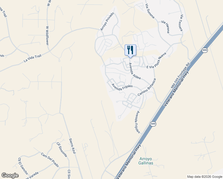 map of restaurants, bars, coffee shops, grocery stores, and more near 27 Camino Esperanza in Santa Fe
