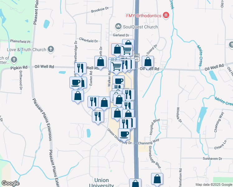 map of restaurants, bars, coffee shops, grocery stores, and more near 93 Stonebrook Place in Jackson