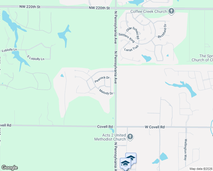 map of restaurants, bars, coffee shops, grocery stores, and more near 2175 Melody Drive in Edmond
