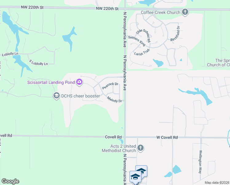 map of restaurants, bars, coffee shops, grocery stores, and more near 2175 Melody Drive in Edmond