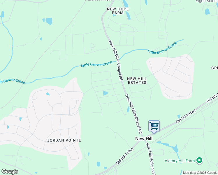 map of restaurants, bars, coffee shops, grocery stores, and more near 2500 New Hill Olive Chapel Road in New Hill