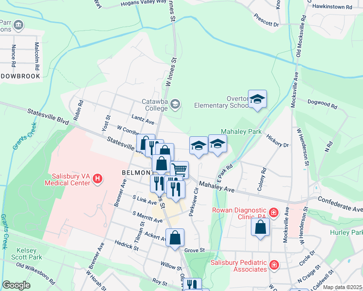 map of restaurants, bars, coffee shops, grocery stores, and more near 145 Lilly Avenue in Salisbury