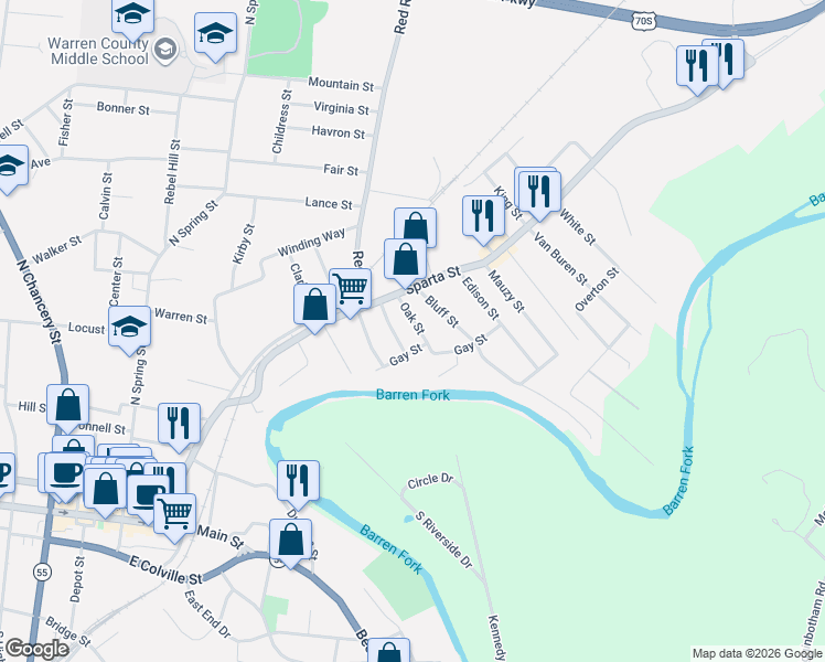 map of restaurants, bars, coffee shops, grocery stores, and more near 120 Poplar Street in McMinnville