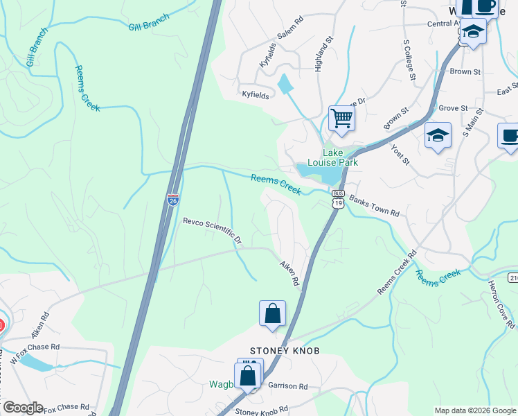map of restaurants, bars, coffee shops, grocery stores, and more near 83 Loftin Street in Weaverville
