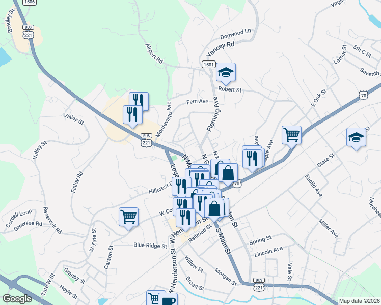 map of restaurants, bars, coffee shops, grocery stores, and more near 46 New Street in Marion