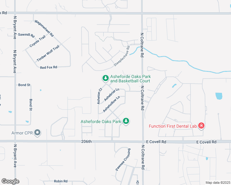 map of restaurants, bars, coffee shops, grocery stores, and more near 2648 Ashebriar Lane in Edmond