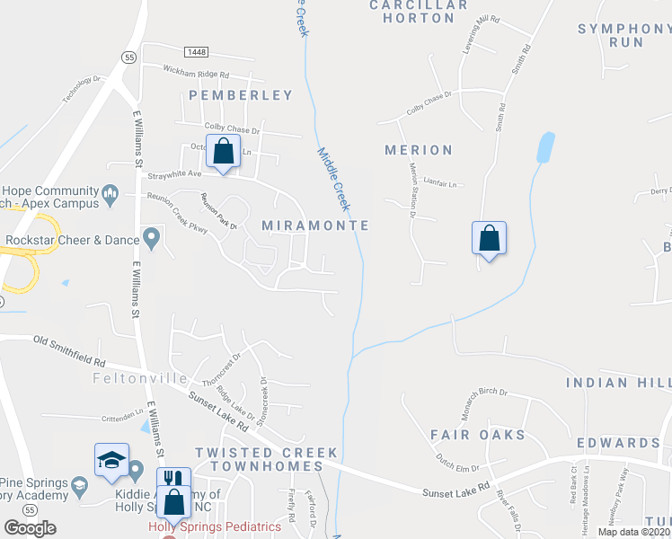 map of restaurants, bars, coffee shops, grocery stores, and more near 313 Presenteer Trail in Apex
